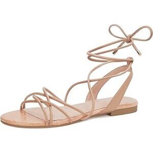 Party Womens Size 8 Pink Gladiator Lace Up Open Toe Strappy Flat Sandals Shoes
